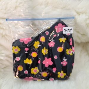 Mask, youth age 7-12, black w/pink & yellow flower pattern, new 100% cotton
